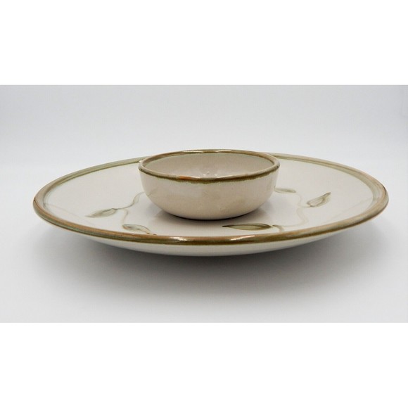 John B Taylor Ceramics Leaf Chip Dip Salsa Pottery 12" Round Serving Platter USA - Picture 9 of 10